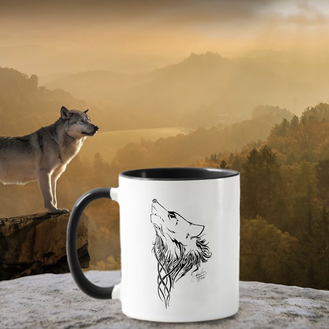 Tribal Black Wolf Howl Tasse (Von Creator hochgeladen)
