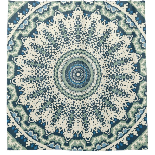 Tribal Blue Green Mandala Duschvorhang (Vorderseite)