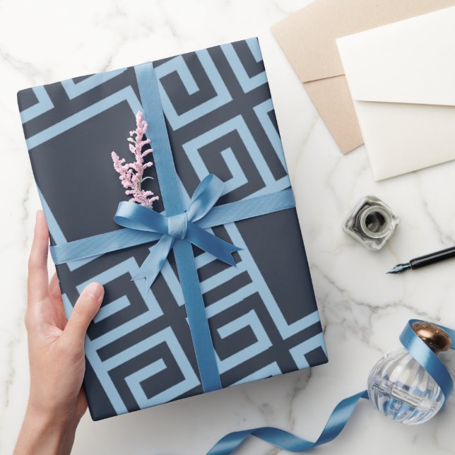 Tribal Blue White Minimal Muster Geschenkpapier (Schenken)