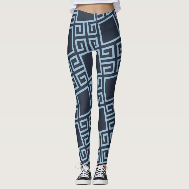 Tribal Blue White Minimal Muster Leggings (Vorderseite)
