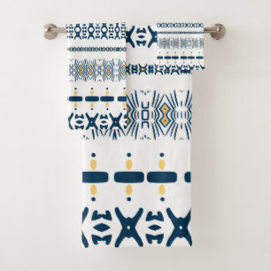 Tribal Blue White Mudcloth Badhandtuch Set