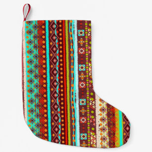 Tribal Boho Art: Nahtlose Hintergrundtextur Kleiner Weihnachtsstrumpf