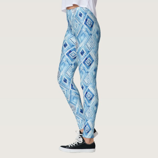 Tribal Boho Blue Squares Leggings (Links)