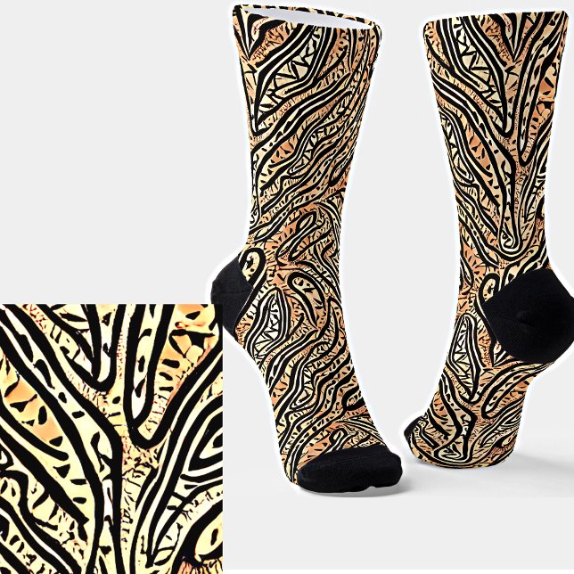 Tribal Boho Crocodile Black on Brown Socken (Von Creator hochgeladen)
