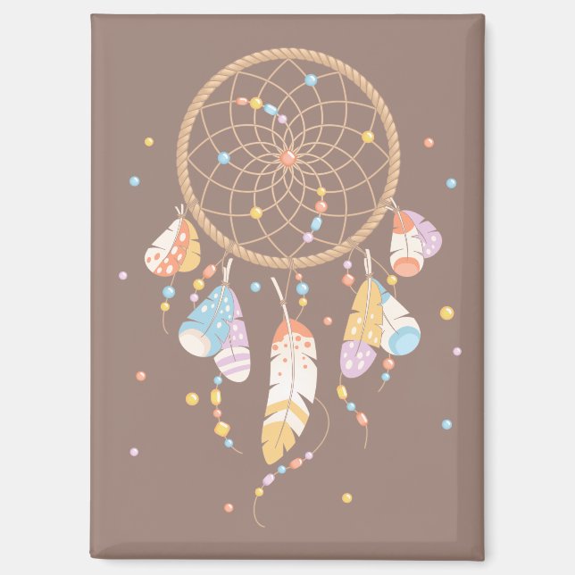 Tribal Boho Dreamcatcher auf Brown V2 Magnet (Vorderseite)