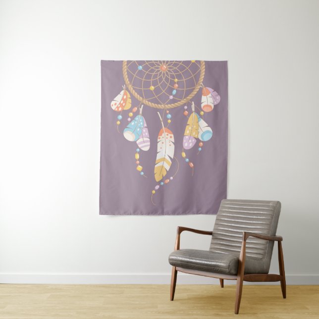 Tribal Boho Dreamcatcher auf Lila Wandteppich (Beispiel)