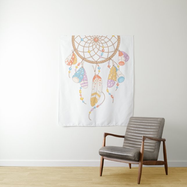 Tribal Boho Dreamcatcher auf Weiß Wandteppich (Beispiel)