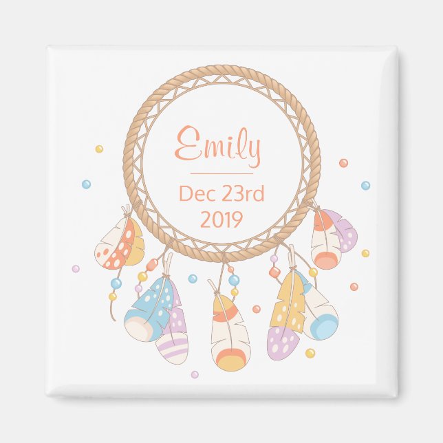 Tribal Boho Dreamcatcher New Baby Keepake Magnet (Vorne)