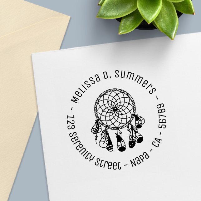 Tribal Boho Dreamcatcher Round Address 2 Permastempel (Von Creator hochgeladen)