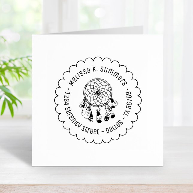 Tribal Boho Dreamcatcher Scalloped Address Gummistempel (Von Creator hochgeladen)