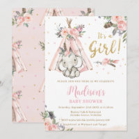 Tribal Boho Elephant Pink Girl Baby Dusche