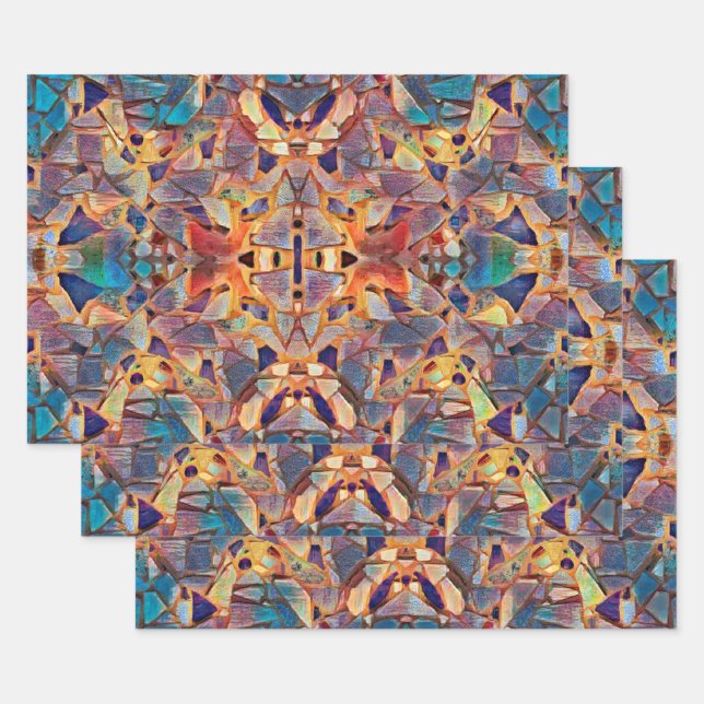 Tribal Boho Hippie Lila gelbes blaues Muster Geschenkpapier Set (Set)