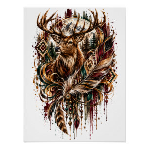 Tribal Boho Hirsch, Träumend von Hirschen Poster