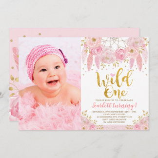 Tribal Boho Pink Dreamcatcher Wilde Ein Geburtstag Einladung