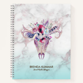 Tribal Boho Skull & Rose gold Imitate Marble Ombre Notizbuch