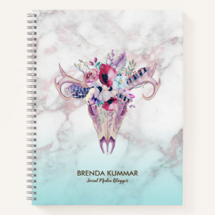 Tribal Boho Skull & Rose gold Imitate Marble Ombre Notizbuch