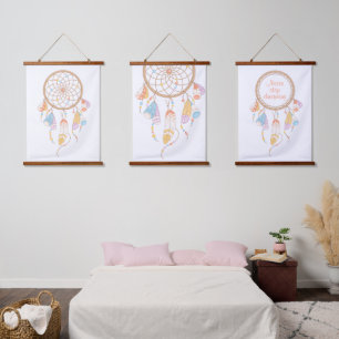 Tribal Boho Traumfänger auf Weiß Set von 3 Wandteppich Mit Holzrahmen