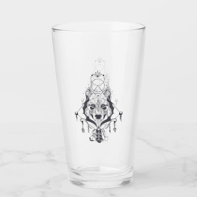 Tribal Boho Wolf Glas (Vorderseite)