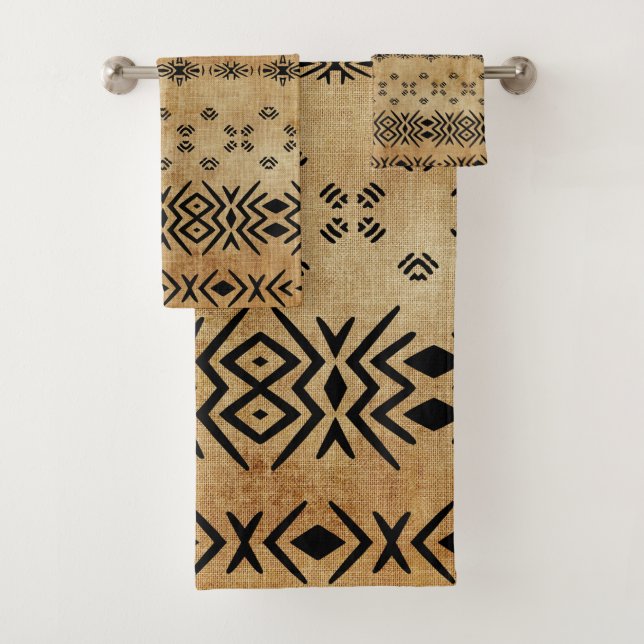 Tribal Brown Beige Badhandtuch Set (Insitu)