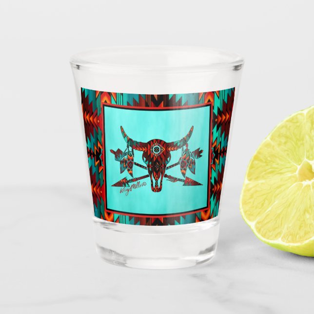 Tribal Buffalo Schädel und Pfeile Shotglas Schnapsglas (Vorderseite)