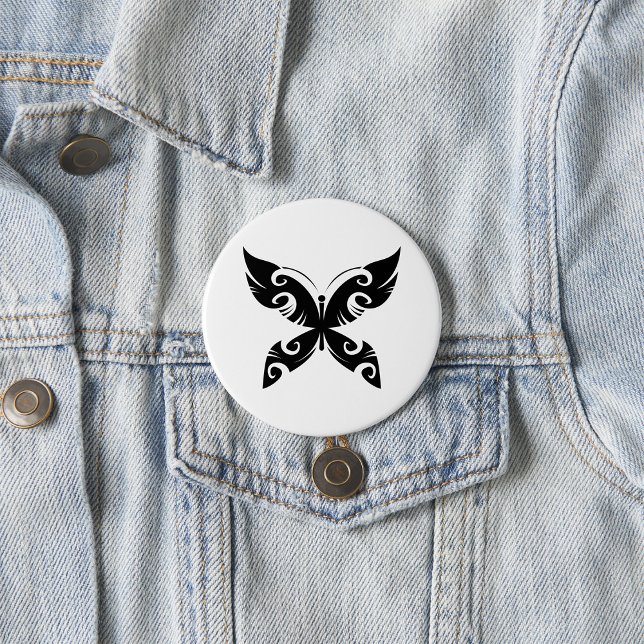 Tribal Butterfly Tattoo Bold Black Ink Style Button (Von Creator hochgeladen)
