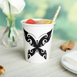 Tribal Butterfly Tattoo Bold Black Ink Style Pappbecher