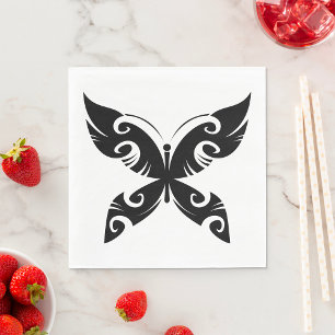Tribal Butterfly Tattoo Bold Black Ink Style Serviette