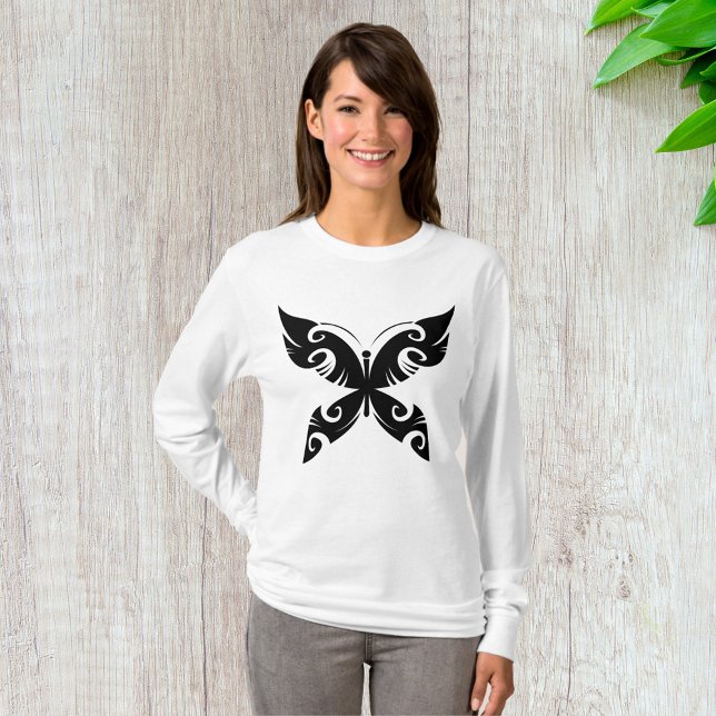 Tribal Butterfly Tattoo Bold Black Ink Style T-Shirt (Von Creator hochgeladen)