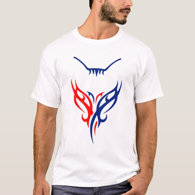 Tribal Cat Design - Red and Blue Abstract T-Shirt (Vorderseite)