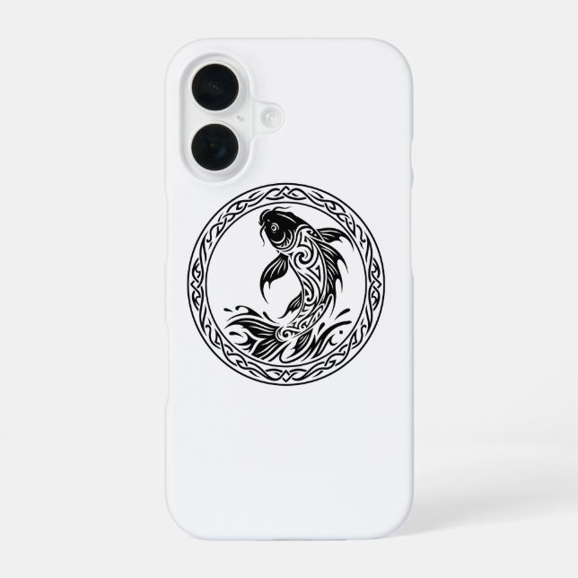 Tribal Celtic Koi Fish Wisdom Symbol iPhone 16 Hülle (Rückseite)