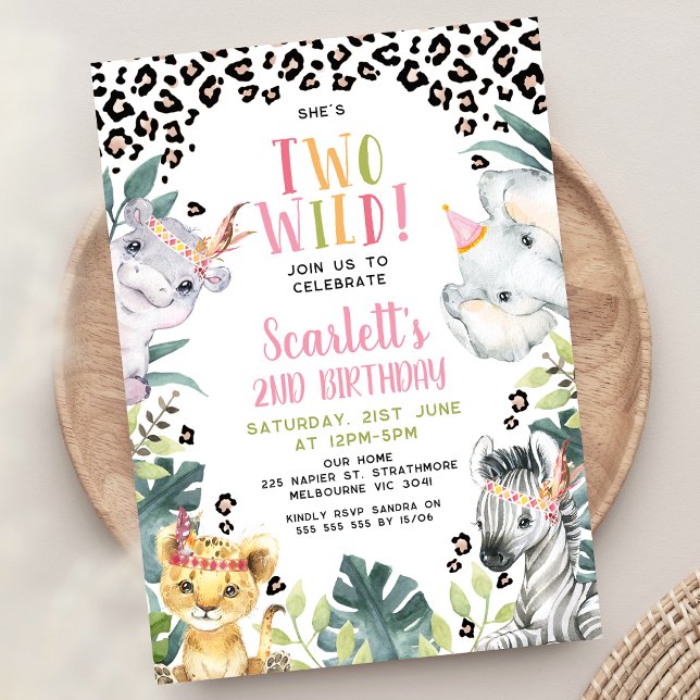Tribal Cheetah Print Sie ist zwei Wild 2. Geburtst Einladung (Tribal She's Two Wild 2nd Birthday Invitation Girl, Two Wild Birthday Invitation, Second Birthday )