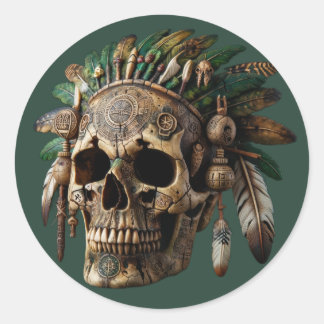 Tribal Clan Skull Runder Aufkleber