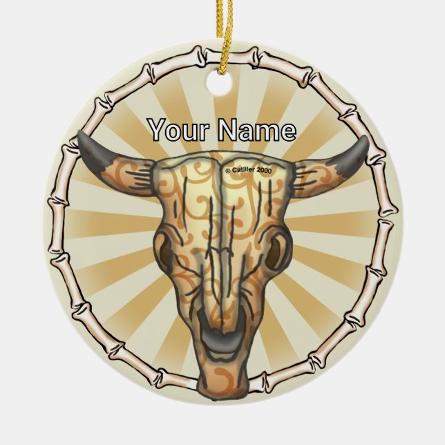 Tribal Cow Skull Keramik Ornament (Vorne)
