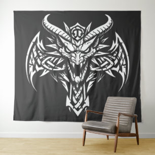Tribal-Dämonenkopf-Grafik von BurnsInHell Wandteppich