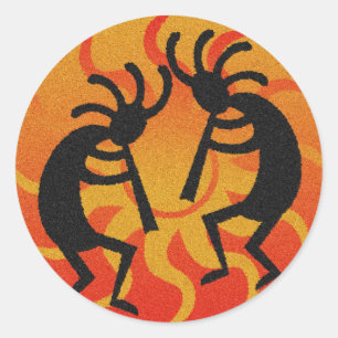 Tribal Desert Sun Southwest Kokopelli Runder Aufkleber