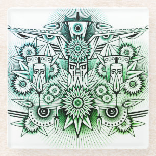 Tribal Design Grünfärbung Glasuntersetzer