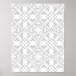 Tribal Diamond Grid Coloring Page Pattern Design Poster