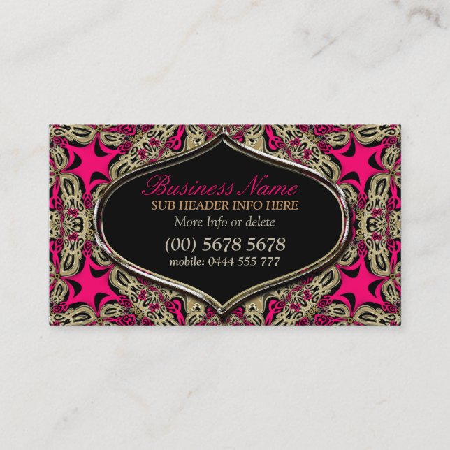 Tribal Diva Hot Pink Black & Gold Business Card Visitenkarte (Vorderseite)