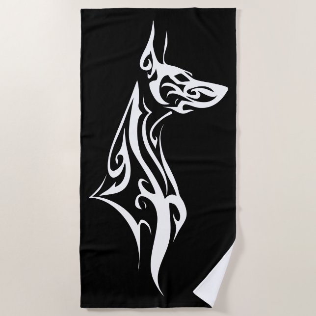 Tribal-Dobermann-Silhouette Minimal Design Strandtuch (Vorderseite)