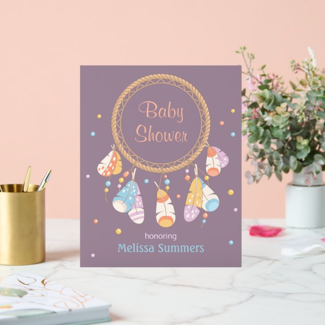 Tribal Dreamcatcher Boho Babydusche Lila Acrylschild (Hochzeit)