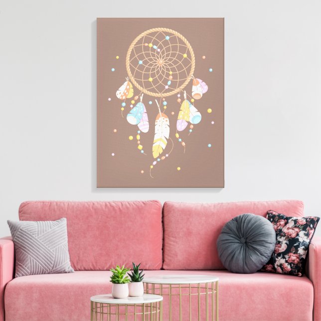 Tribal Dreamcatcher Boho Brown Leinwanddruck (Insitu (Wohnzimmer))