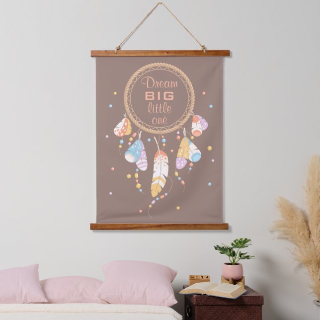 Tribal Dreamcatcher Boho Brown Quote Wandteppich Mit Holzrahmen (Schlafzimmer)