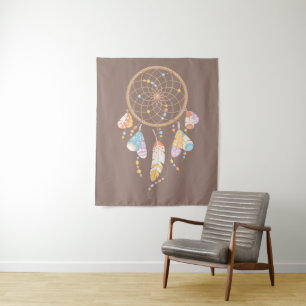 Tribal Dreamcatcher Boho Brown Wandteppich