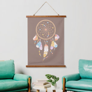 Tribal Dreamcatcher Boho Brown Wandteppich Mit Holzrahmen