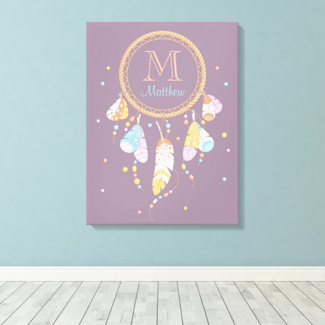 Tribal Dreamcatcher Boho Lila Monogram Initial Leinwanddruck (Insitu (Holzboden))