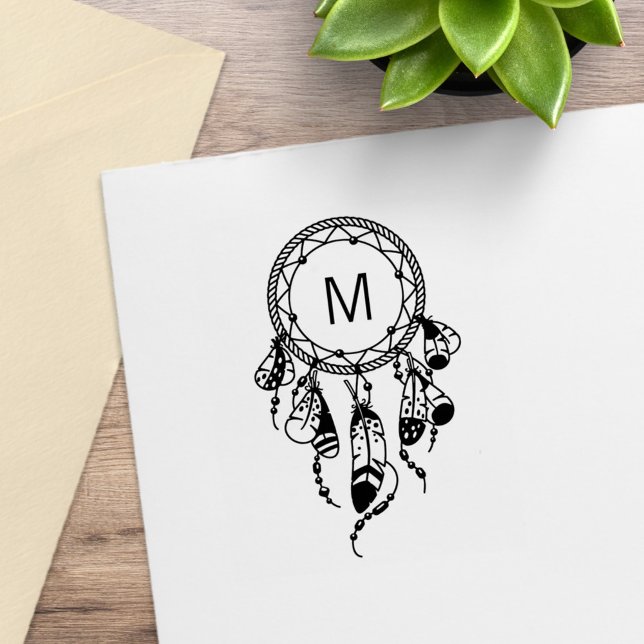 Tribal Dreamcatcher Boho Monogramm Gummistempel (Von Creator hochgeladen)
