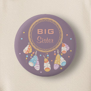 Tribal Dreamcatcher Boho New Baby Big Sister Button