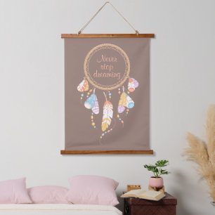 Tribal Dreamcatcher Boho Quote Brown Wandteppich Mit Holzrahmen