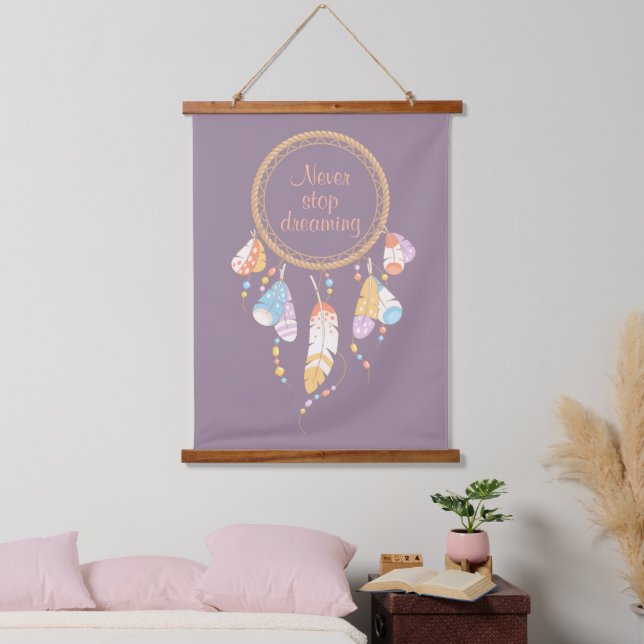 Tribal Dreamcatcher Boho Quote Lila Wandteppich Mit Holzrahmen (Schlafzimmer)