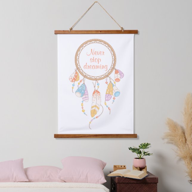 Tribal Dreamcatcher Boho Quote Wandteppich Mit Holzrahmen (Schlafzimmer)